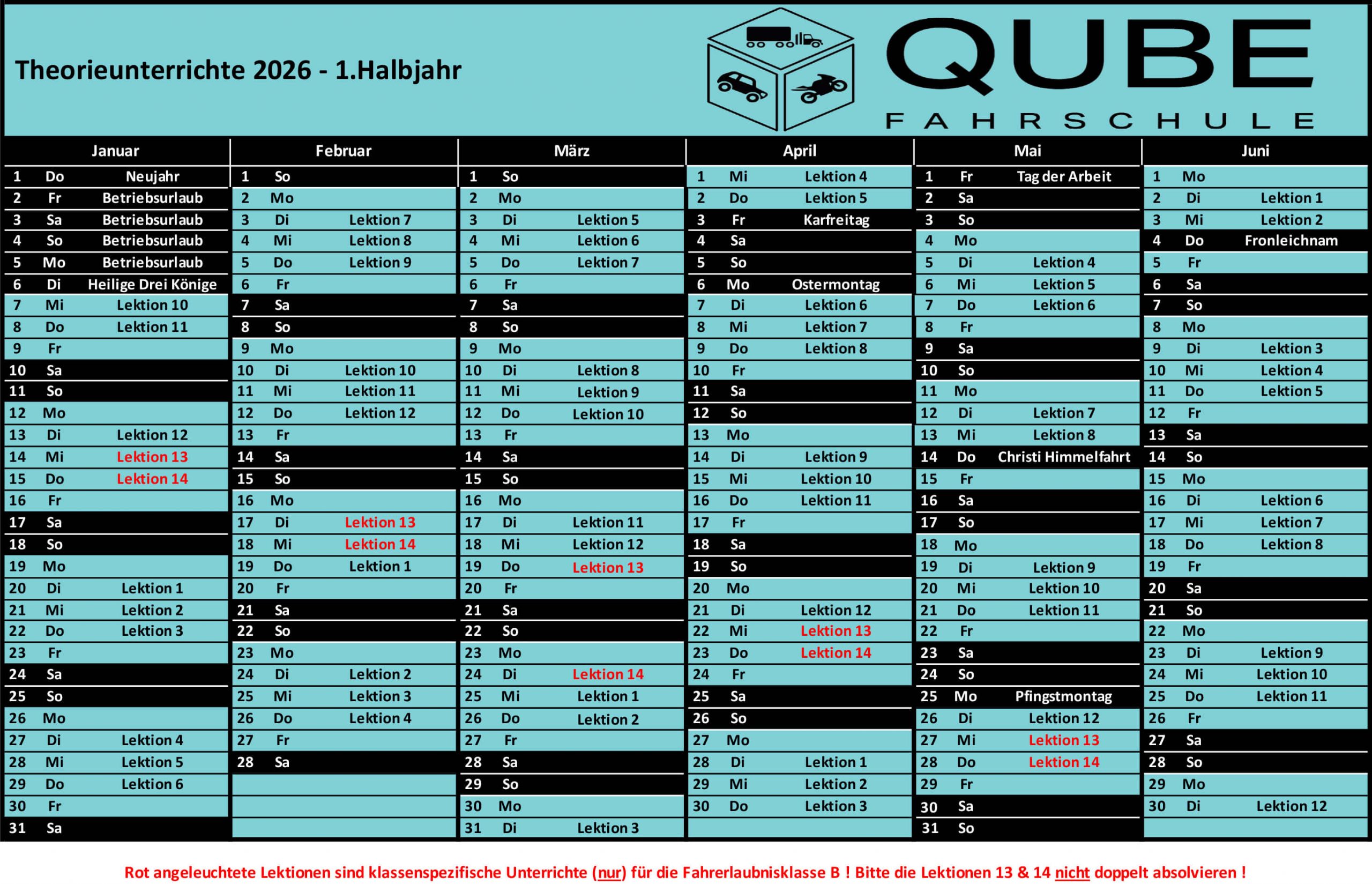 PKW-Theorieunterrichte 2026 1.Halbjahr